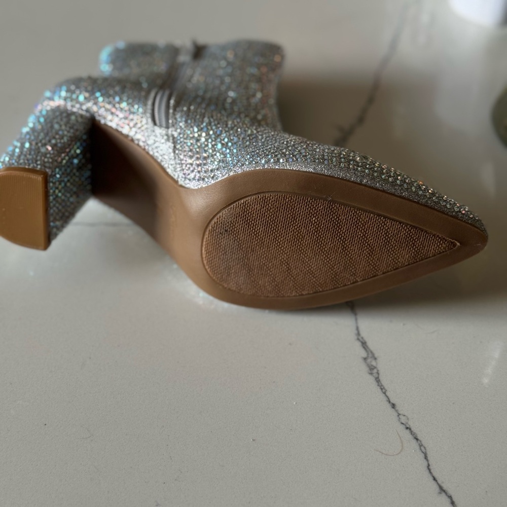 Betsey Johnson Silver Rhinestone Block Heel Ankle Booties